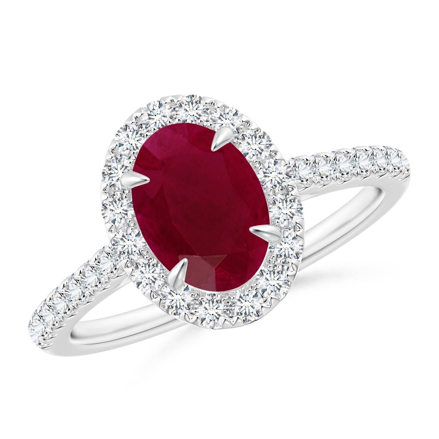 8x6mm A Oval Ruby Halo Engagement Ring in White Gold