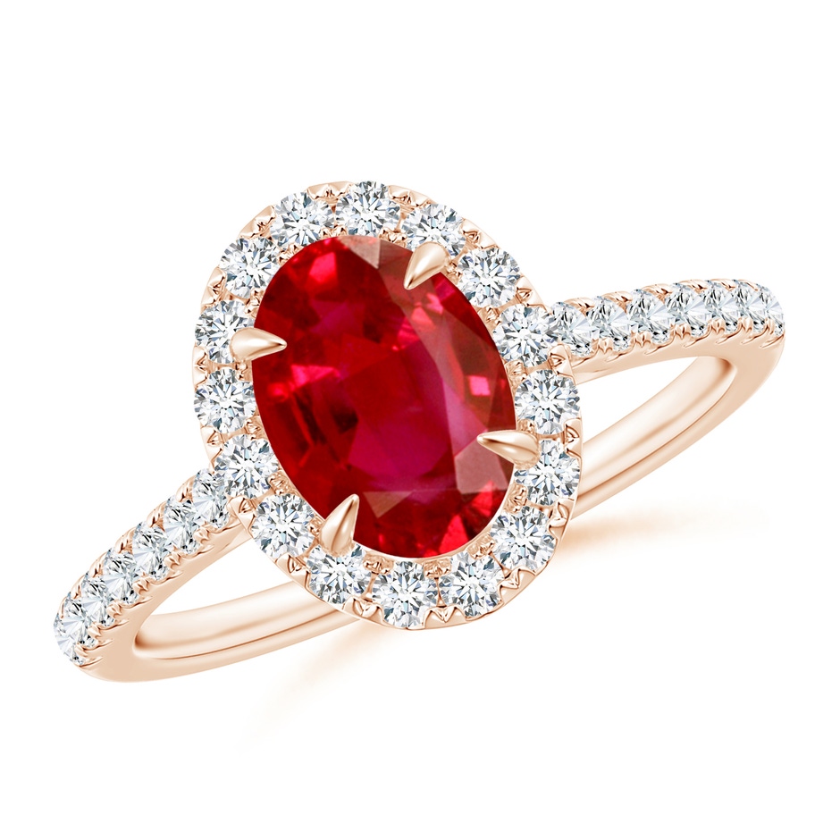 8x6mm AAA Oval Ruby Halo Engagement Ring in Rose Gold 