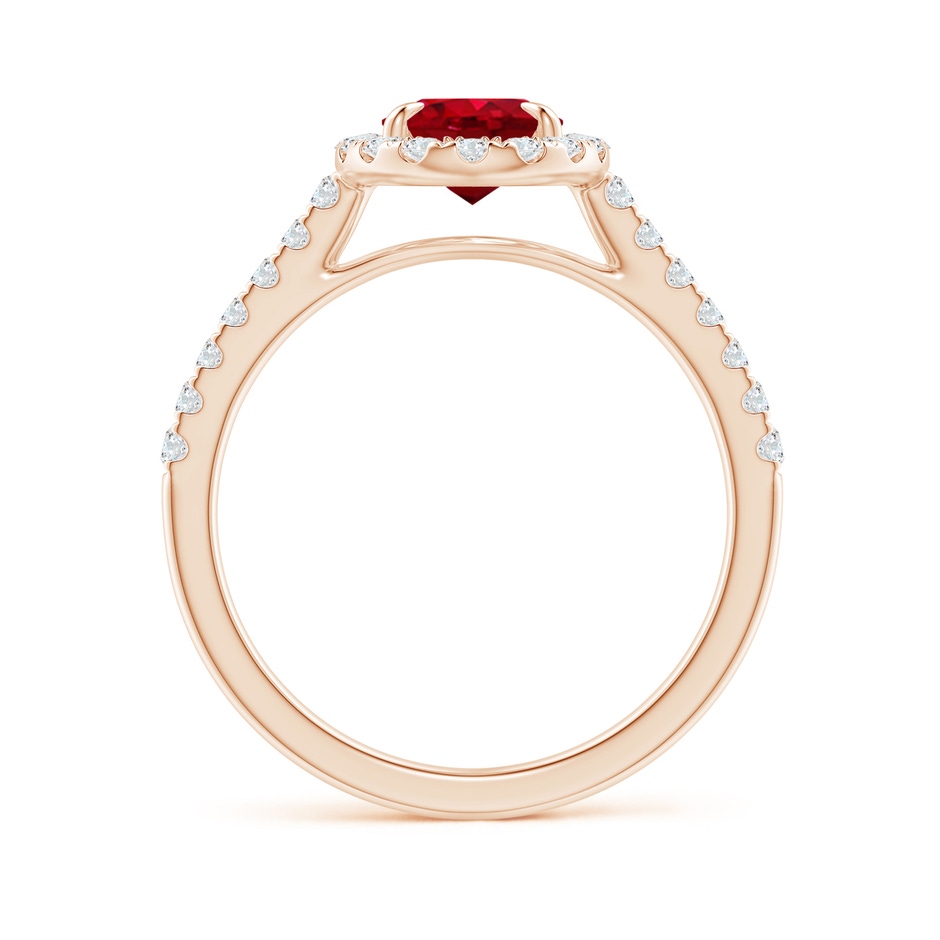 8x6mm AAA Oval Ruby Halo Engagement Ring in Rose Gold side 1
