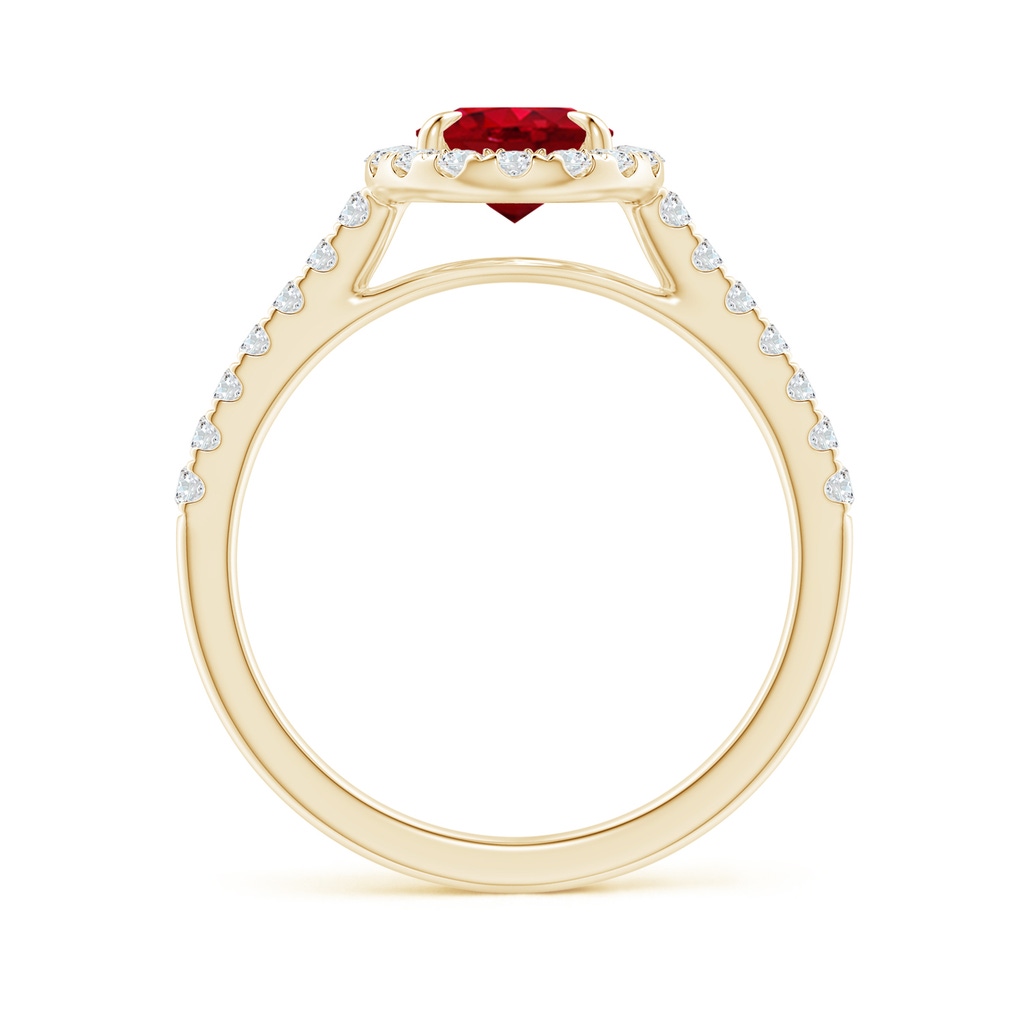 8x6mm AAA Oval Ruby Halo Engagement Ring in Yellow Gold Side 1