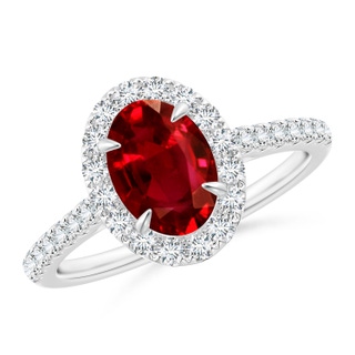 8x6mm AAAA Oval Ruby Halo Engagement Ring in P950 Platinum