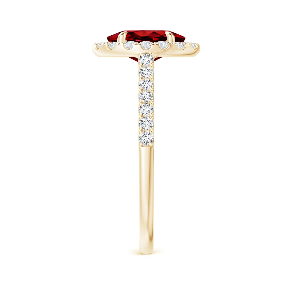 8x6mm Lab-Grown Oval Ruby Halo Engagement Ring in Yellow Gold side 2