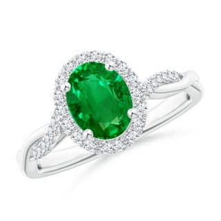 8x6mm AAAA Oval Emerald Halo Twisted Vine Ring in P950 Platinum