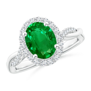 9x7mm AAAA Oval Emerald Halo Twisted Vine Ring in P950 Platinum