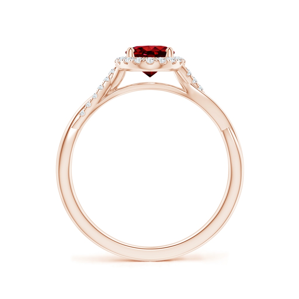 7x5mm Lab-Grown Oval Ruby Halo Twisted Vine Ring in Rose Gold - side 199