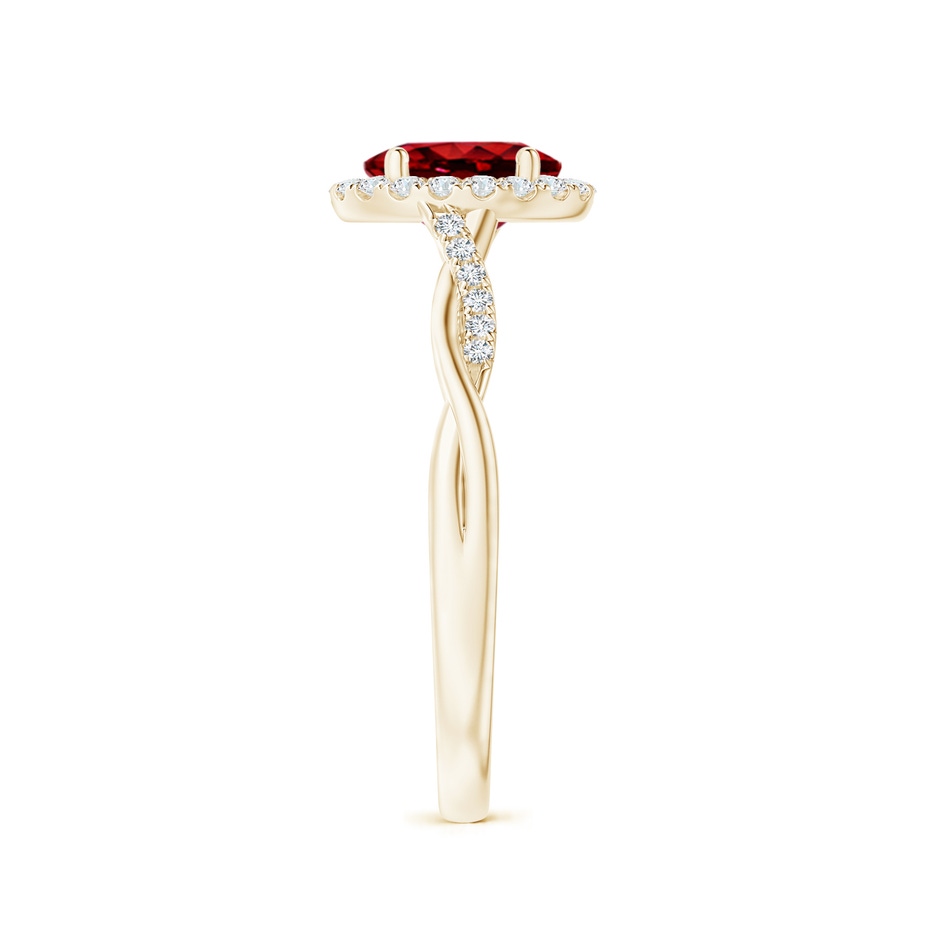7x5mm Lab-Grown Oval Ruby Halo Twisted Vine Ring in Yellow Gold side 299