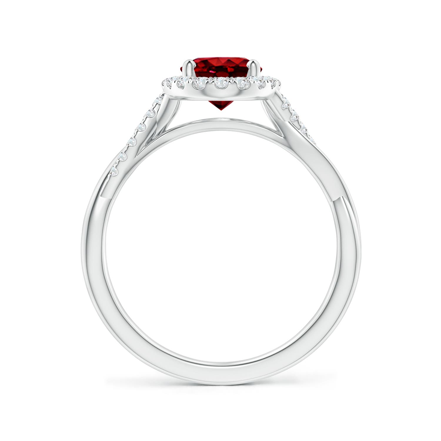 8x6mm AAAA Oval Ruby Halo Twisted Vine Ring in White Gold - side 2