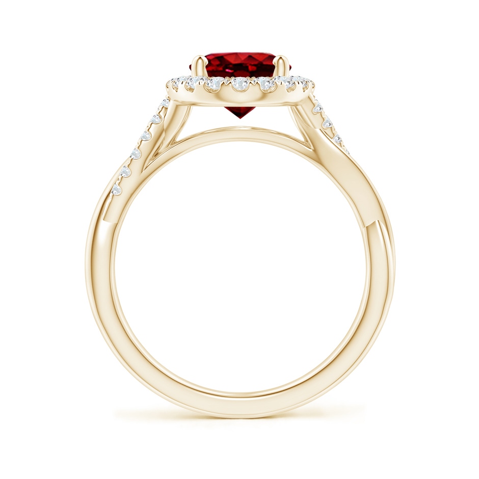 9x7mm Lab-Grown Oval Ruby Halo Twisted Vine Ring in Yellow Gold side 199