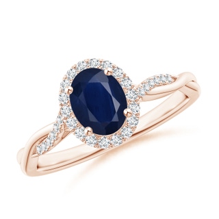 7x5mm A Oval Sapphire Halo Twisted Vine Ring in Rose Gold