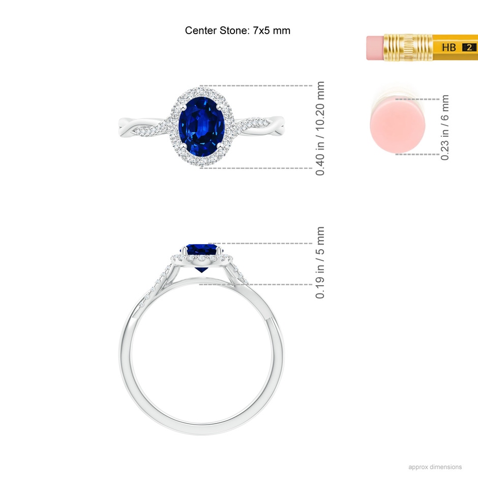 7x5mm AAAA Oval Sapphire Halo Twisted Vine Ring in P950 Platinum ruler