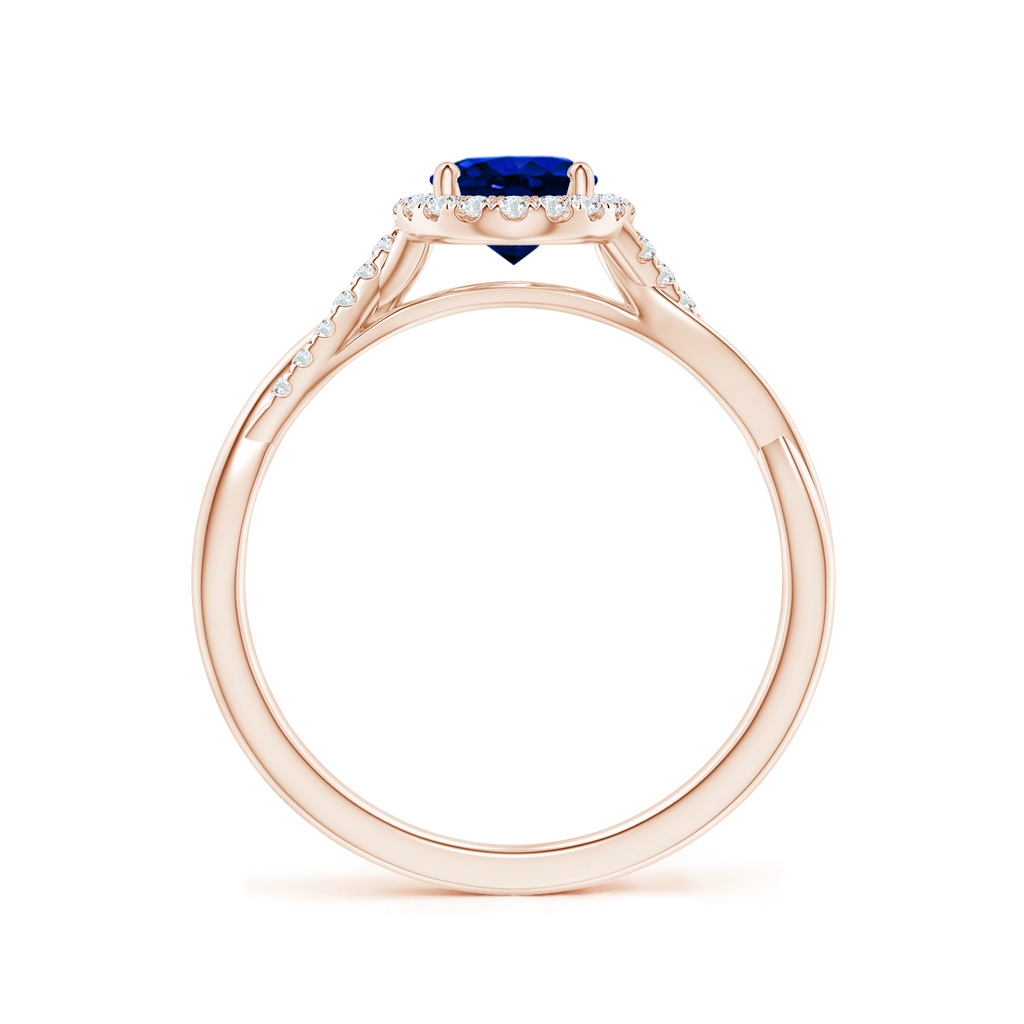 7x5mm AAAA Oval Sapphire Halo Twisted Vine Ring in Rose Gold - side 199