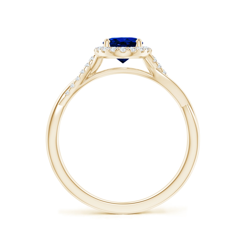 7x5mm AAAA Oval Sapphire Halo Twisted Vine Ring in Yellow Gold - side 199