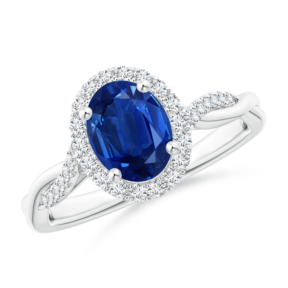 8x6mm AAA Oval Sapphire Halo Twisted Vine Ring in P950 Platinum 