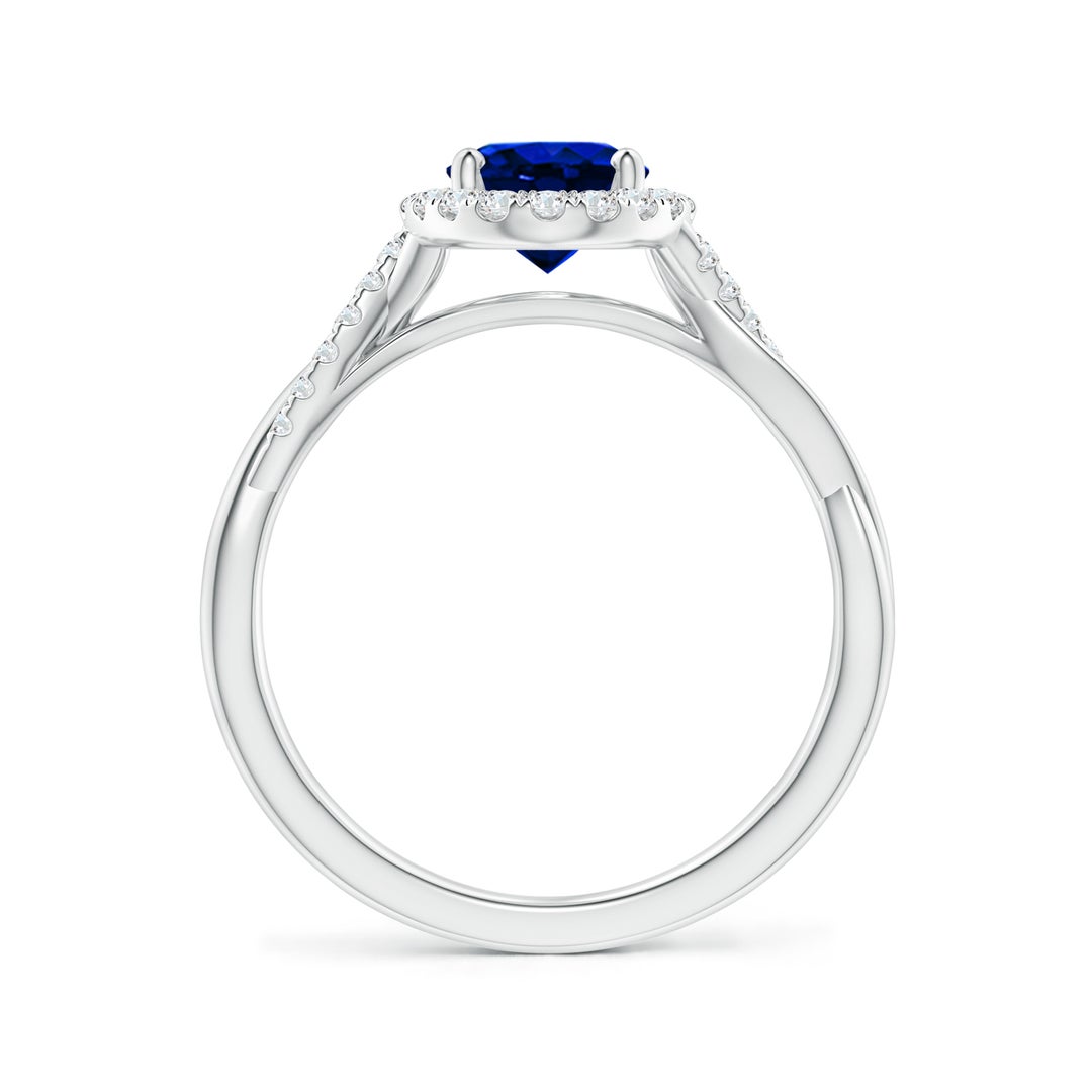 8x6mm AAAA Oval Sapphire Halo Twisted Vine Ring in White Gold - side 2