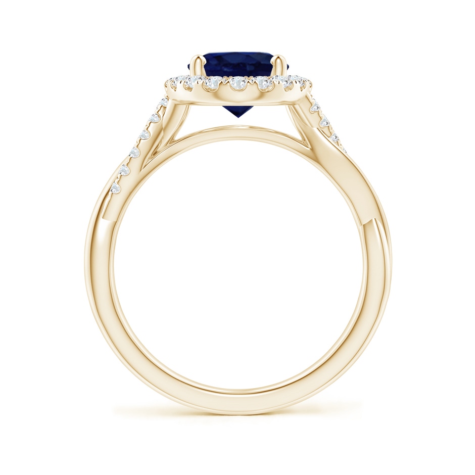 9x7mm A Oval Sapphire Halo Twisted Vine Ring in Yellow Gold side 199