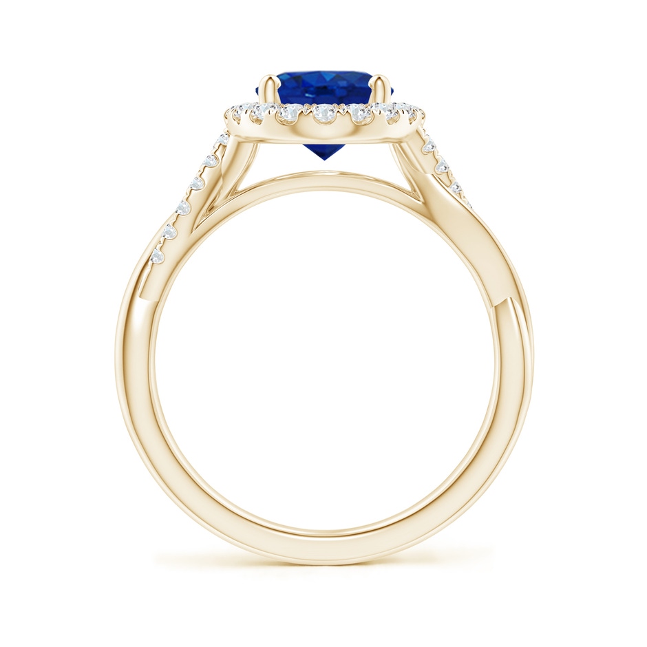 9x7mm AAA Oval Sapphire Halo Twisted Vine Ring in Yellow Gold side 199