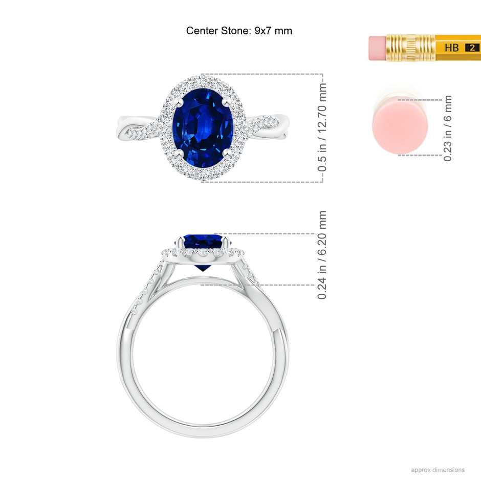 9x7mm AAAA Oval Sapphire Halo Twisted Vine Ring in P950 Platinum ruler