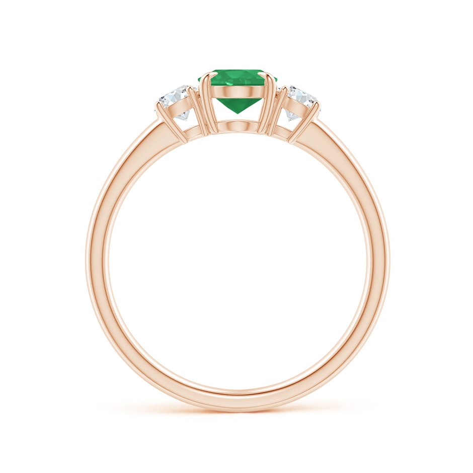 7x5mm A Oval Emerald and Round Diamond Three Stone Ring in Rose Gold Side 1