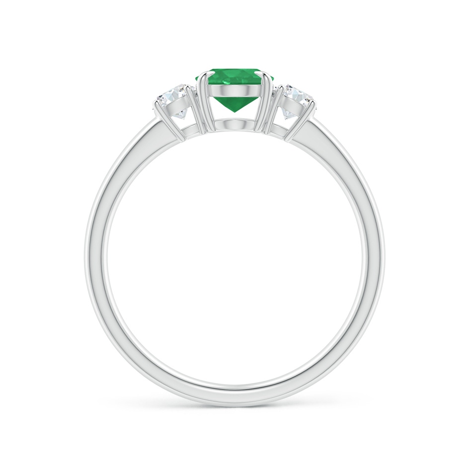 7x5mm A Oval Emerald and Round Diamond Three Stone Ring in White Gold Side 1