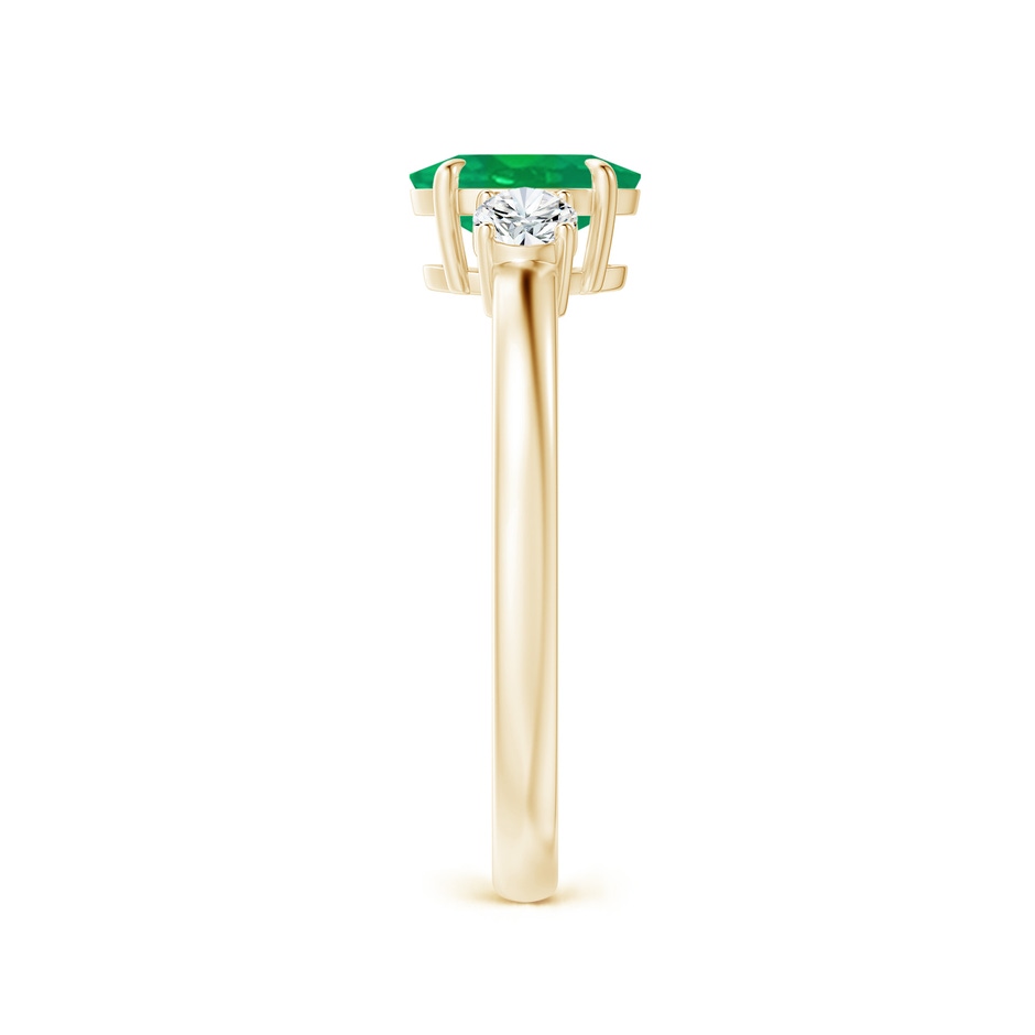 7x5mm AA Oval Emerald and Round Diamond Three Stone Ring in Yellow Gold side 2