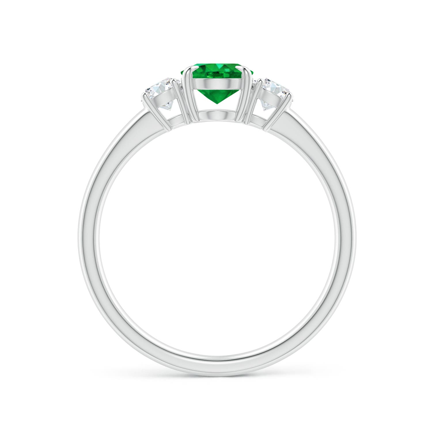7x5mm AAA Oval Emerald and Round Diamond Three Stone Ring in P950 Platinum