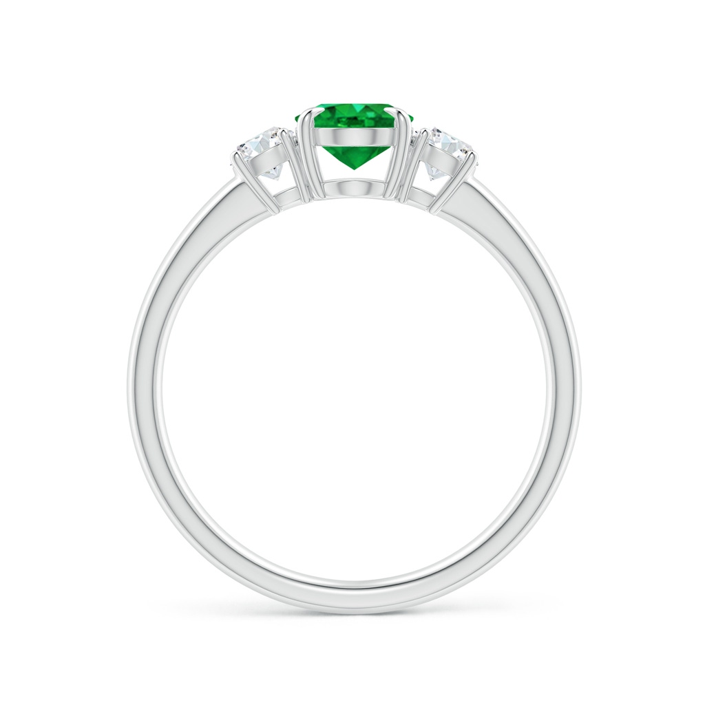 7x5mm AAA Oval Emerald and Round Diamond Three Stone Ring in White Gold - Side 1
