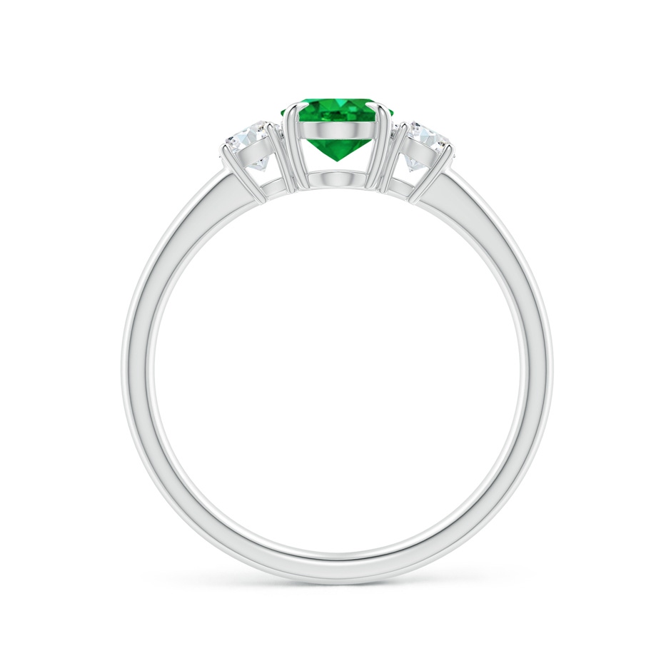 7x5mm AAA Oval Emerald and Round Diamond Three Stone Ring in White Gold Side 1