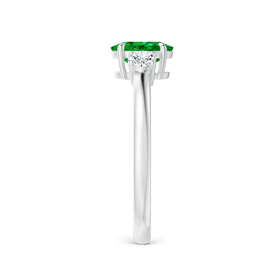 7x5mm AAAA Oval Emerald and Round Diamond Three Stone Ring in White Gold Side 2
