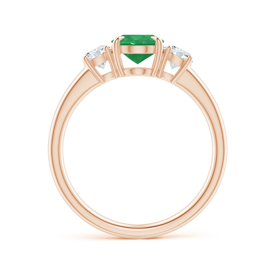 8x6mm A Oval Emerald and Round Diamond Three Stone Ring in Rose Gold Side 1