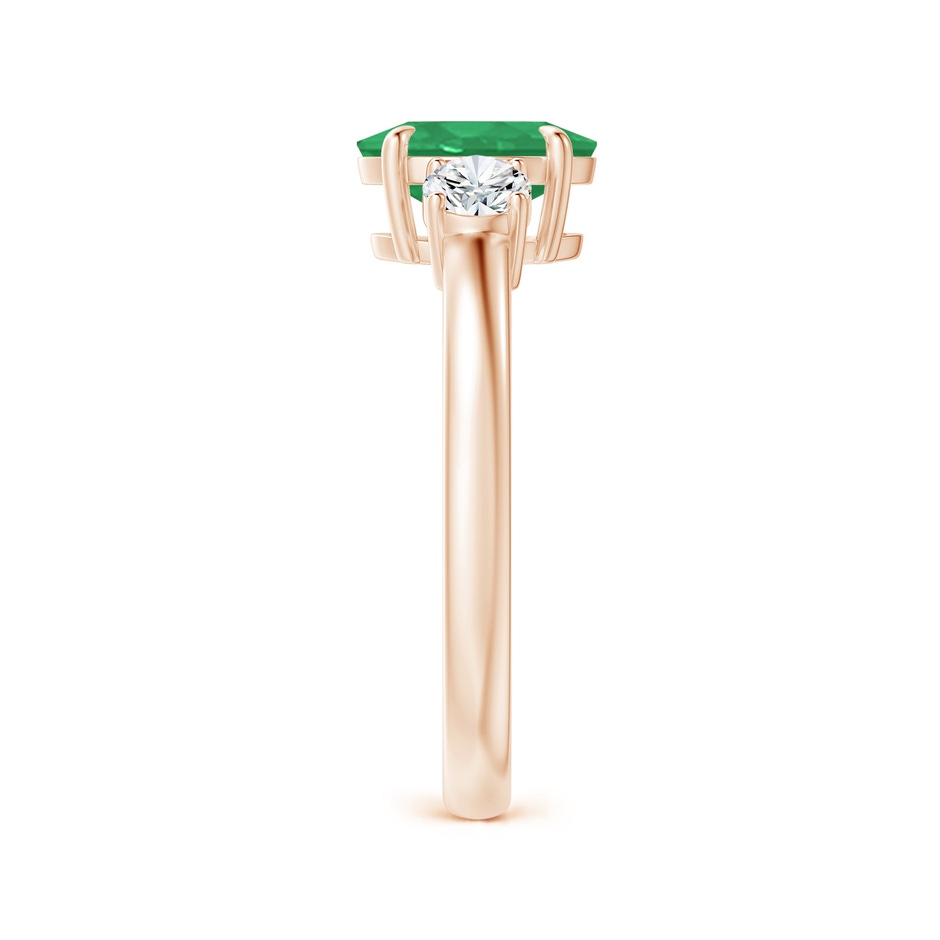 8x6mm A Oval Emerald and Round Diamond Three Stone Ring in Rose Gold Side 2