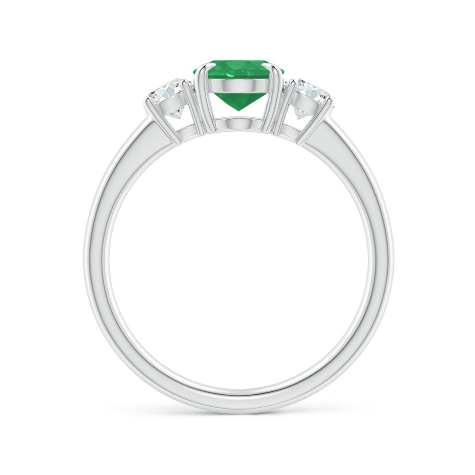 8x6mm A Oval Emerald and Round Diamond Three Stone Ring in White Gold Side 1