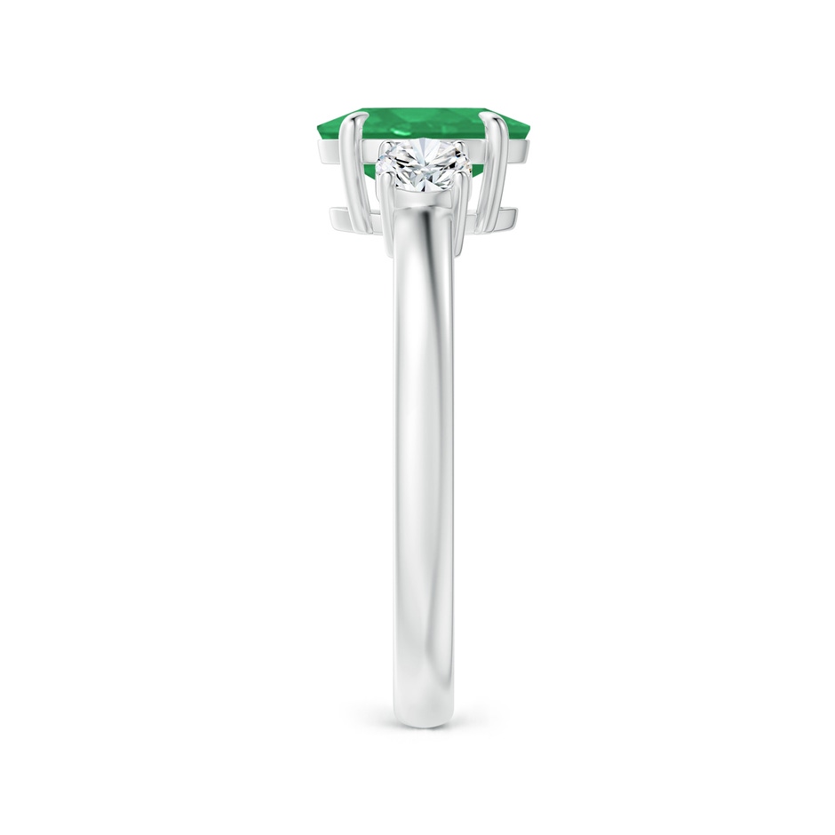 8x6mm A Oval Emerald and Round Diamond Three Stone Ring in White Gold Side 2