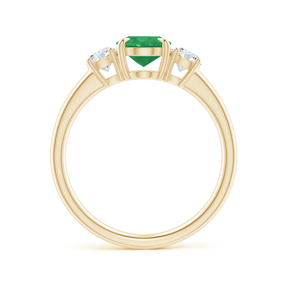 8x6mm A Oval Emerald and Round Diamond Three Stone Ring in Yellow Gold side 1