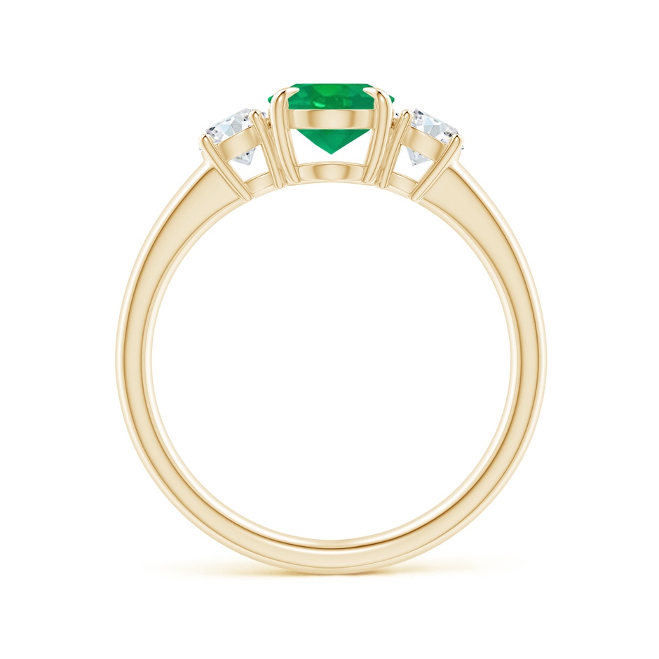 8x6mm AA Oval Emerald and Round Diamond Three Stone Ring in Yellow Gold side 1