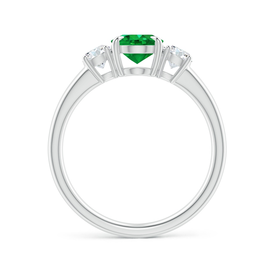 8x6mm AAA Oval Emerald and Round Diamond Three Stone Ring in White Gold Side 1