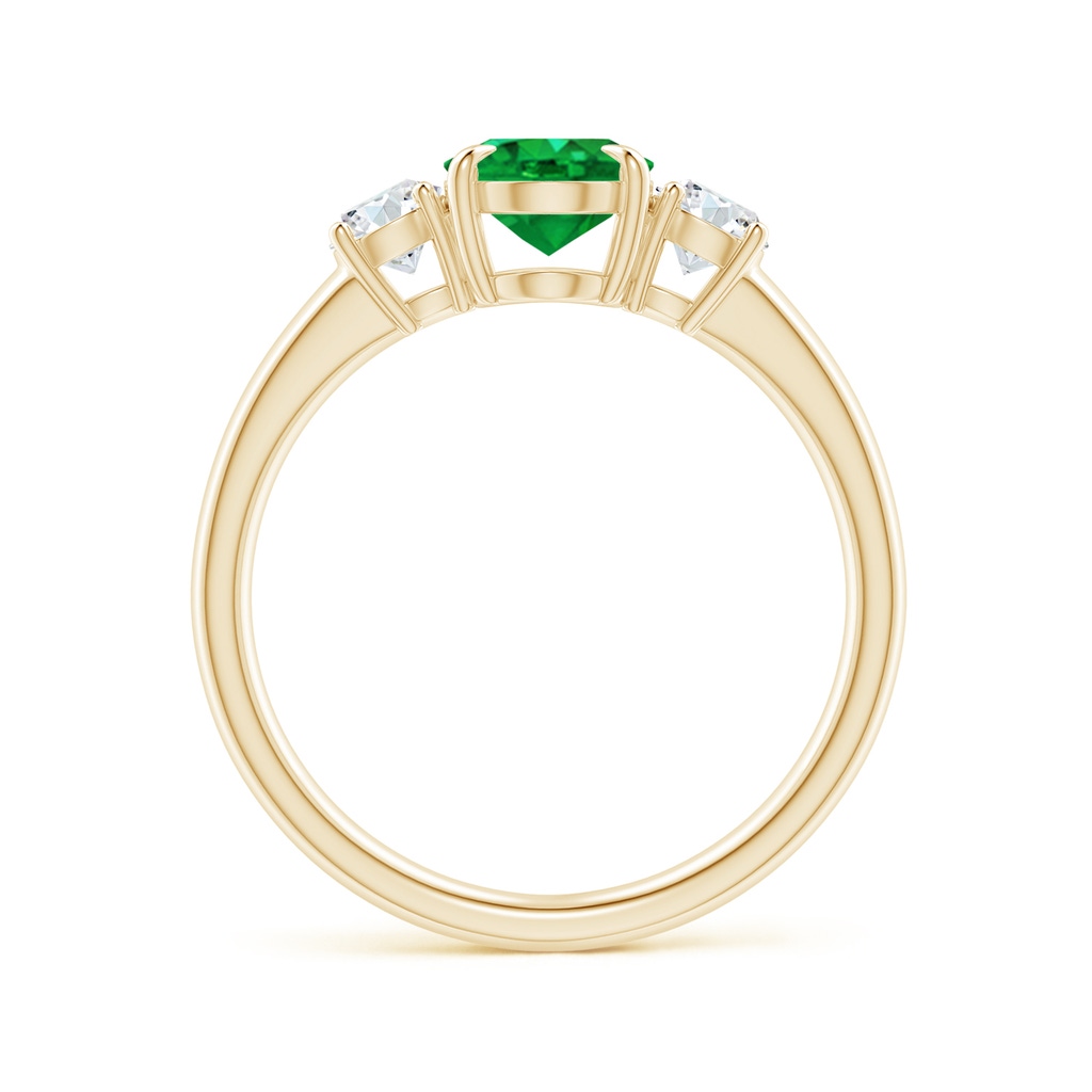 8x6mm AAA Oval Emerald and Round Diamond Three Stone Ring in Yellow Gold - Side 1