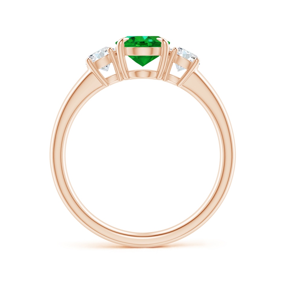 8x6mm AAAA Oval Emerald and Round Diamond Three Stone Ring in Rose Gold Side 1