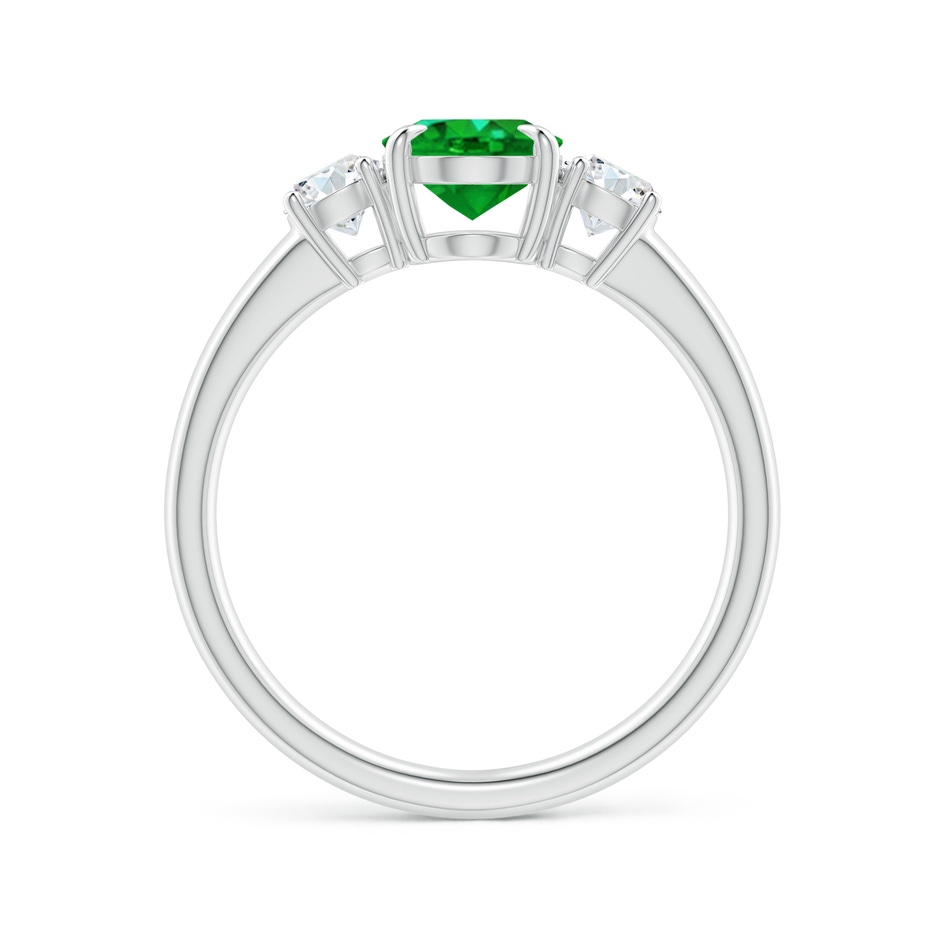 8x6mm AAAA Oval Emerald and Round Diamond Three Stone Ring in White Gold Side 1