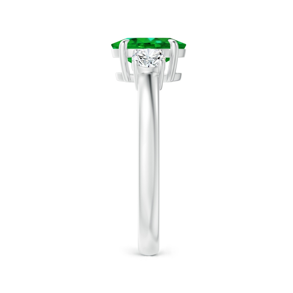 8x6mm AAAA Oval Emerald and Round Diamond Three Stone Ring in White Gold Side 2