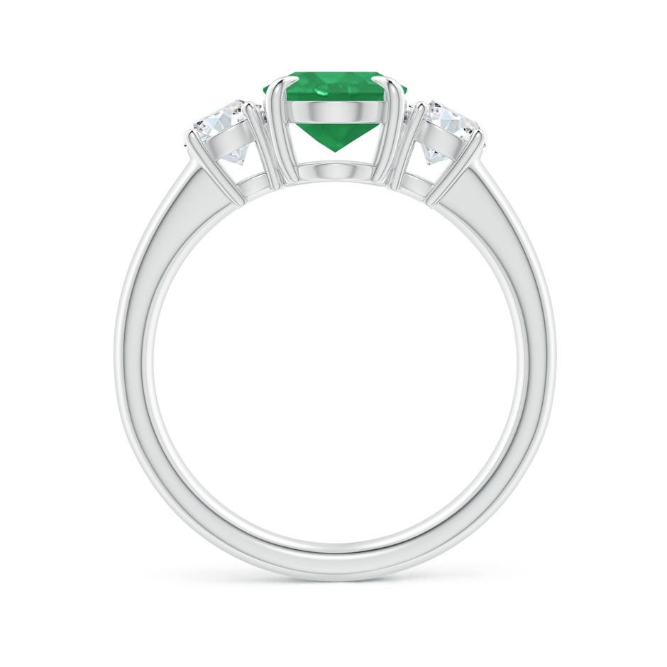 9x7mm A Oval Emerald and Round Diamond Three Stone Ring in White Gold Side 1