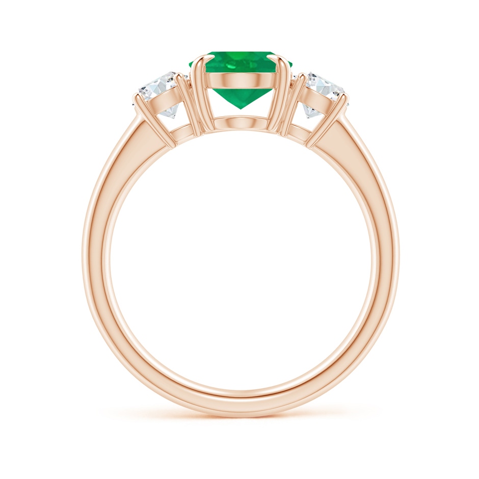 9x7mm AA Oval Emerald and Round Diamond Three Stone Ring in Rose Gold Side 1