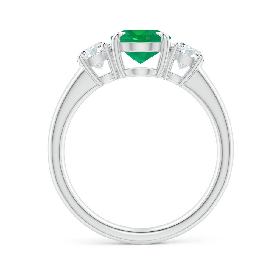 9x7mm AA Oval Emerald and Round Diamond Three Stone Ring in White Gold side 1