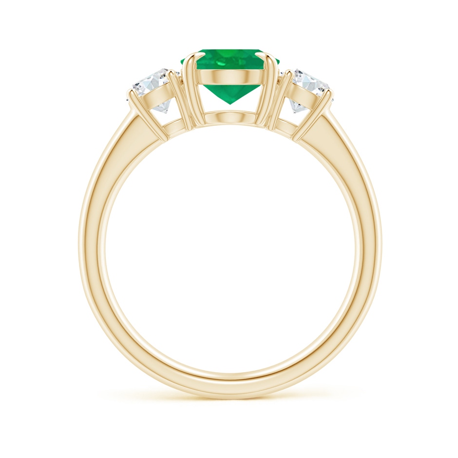 9x7mm AA Oval Emerald and Round Diamond Three Stone Ring in Yellow Gold side 1