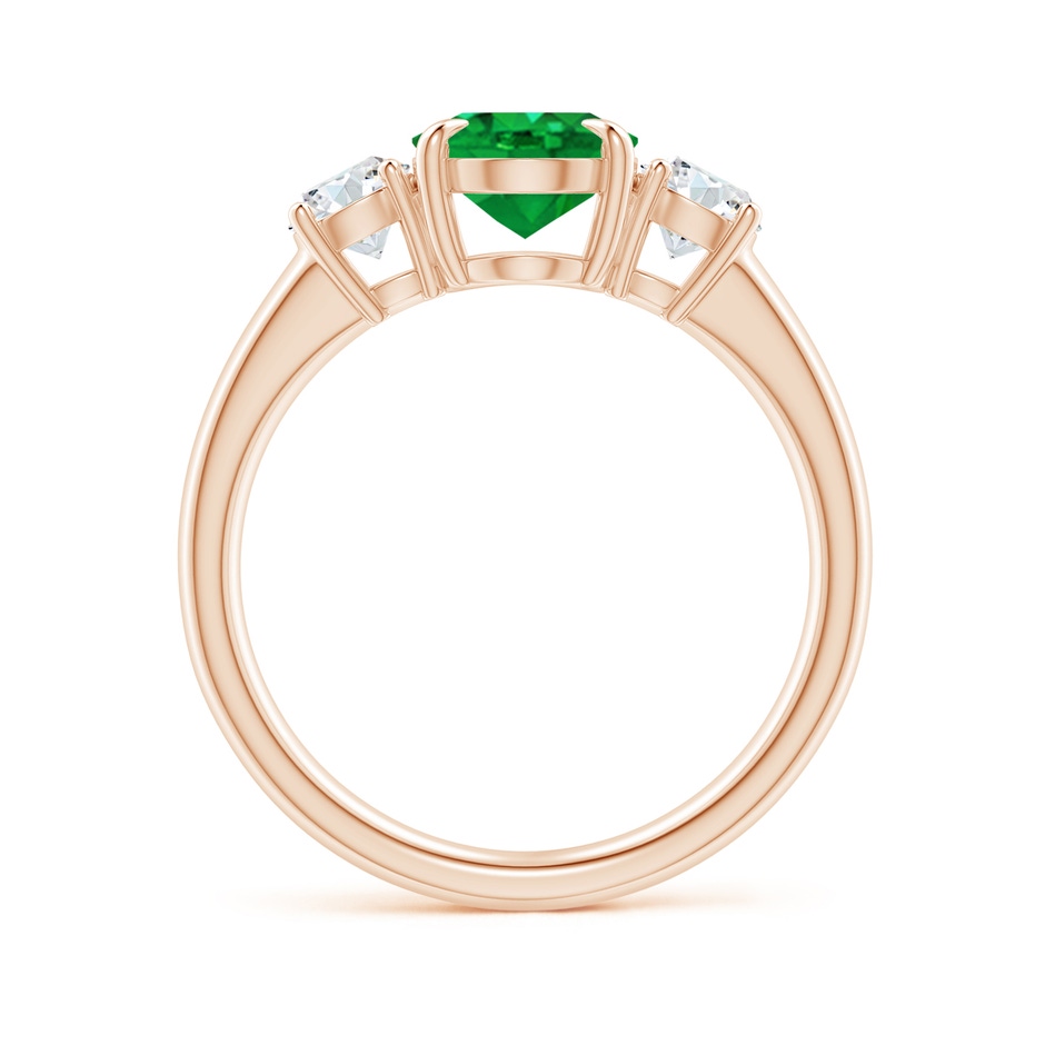 9x7mm AAA Oval Emerald and Round Diamond Three Stone Ring in Rose Gold side 1