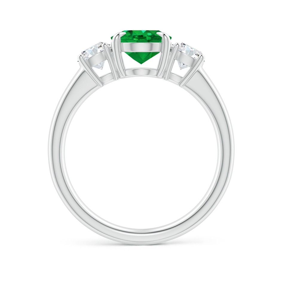 9x7mm AAA Oval Emerald and Round Diamond Three Stone Ring in White Gold Side 1