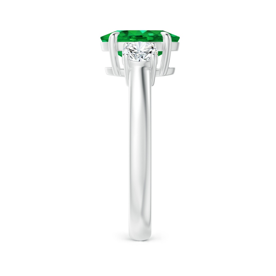 9x7mm AAA Oval Emerald and Round Diamond Three Stone Ring in White Gold Side 2