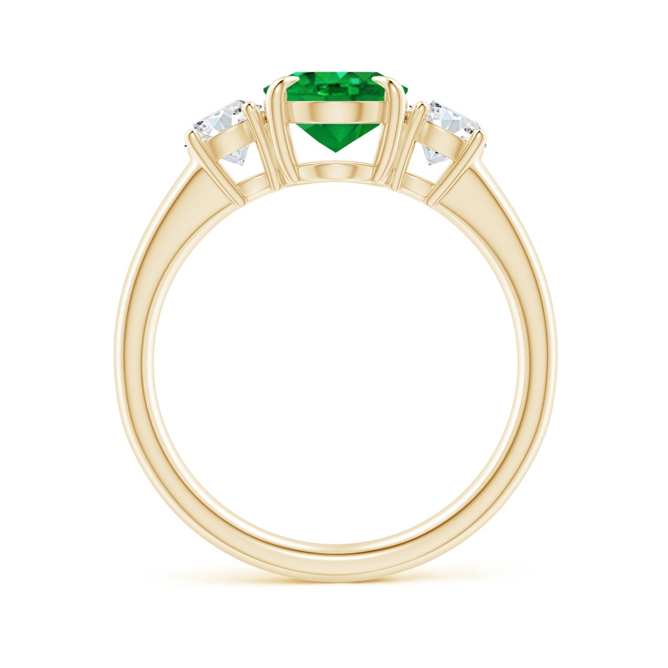 9x7mm AAA Oval Emerald and Round Diamond Three Stone Ring in Yellow Gold side 1