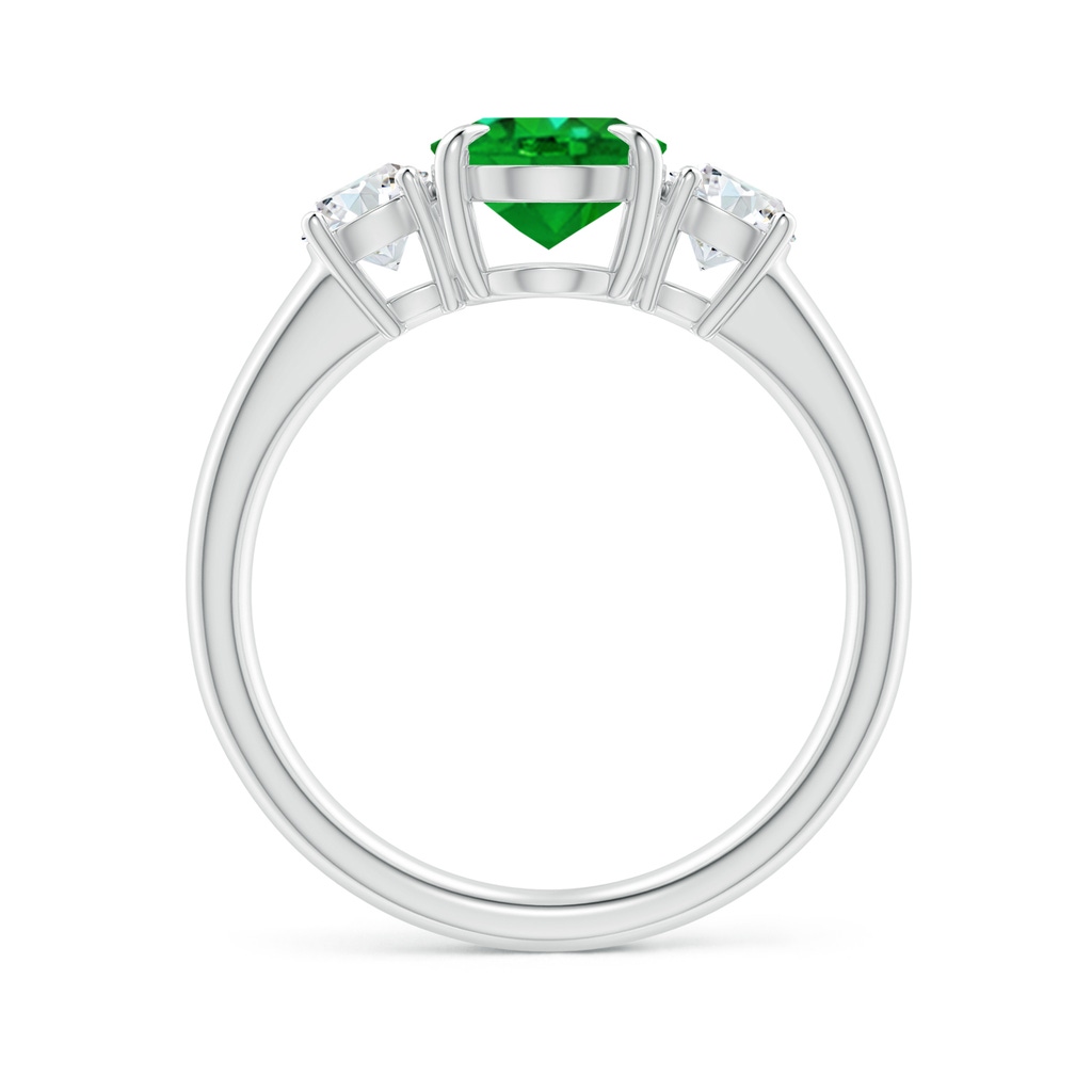 9x7mm AAAA Oval Emerald and Round Diamond Three Stone Ring in P950 Platinum Side 1