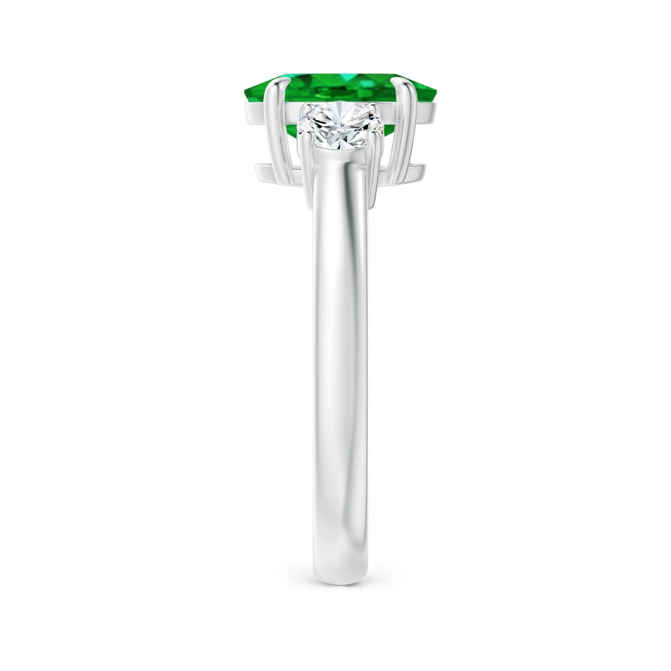 9x7mm AAAA Oval Emerald and Round Diamond Three Stone Ring in White Gold Side 2