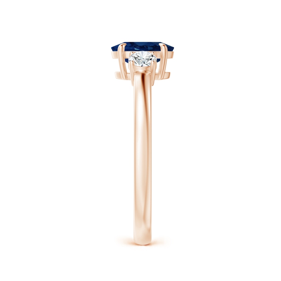 7x5mm AA Oval Sapphire and Round Diamond Three Stone Ring in Rose Gold side-2